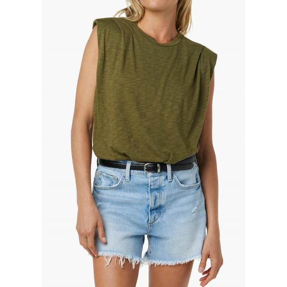 NEW JOE'S JEANS arden sleeveless tee in burnt olive - Picture 1 of 5